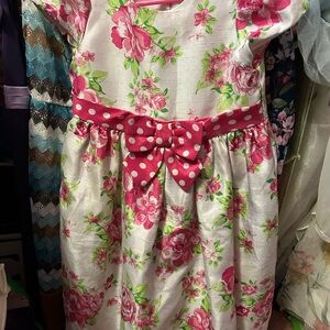 Cherokee Pink Floral Kids Dress with Polka Dot Bow